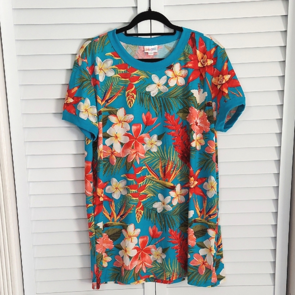 Lularoe Top, Size‎ 2XL, Tropical Floral, Tunic Length, Short Sleeves, New!